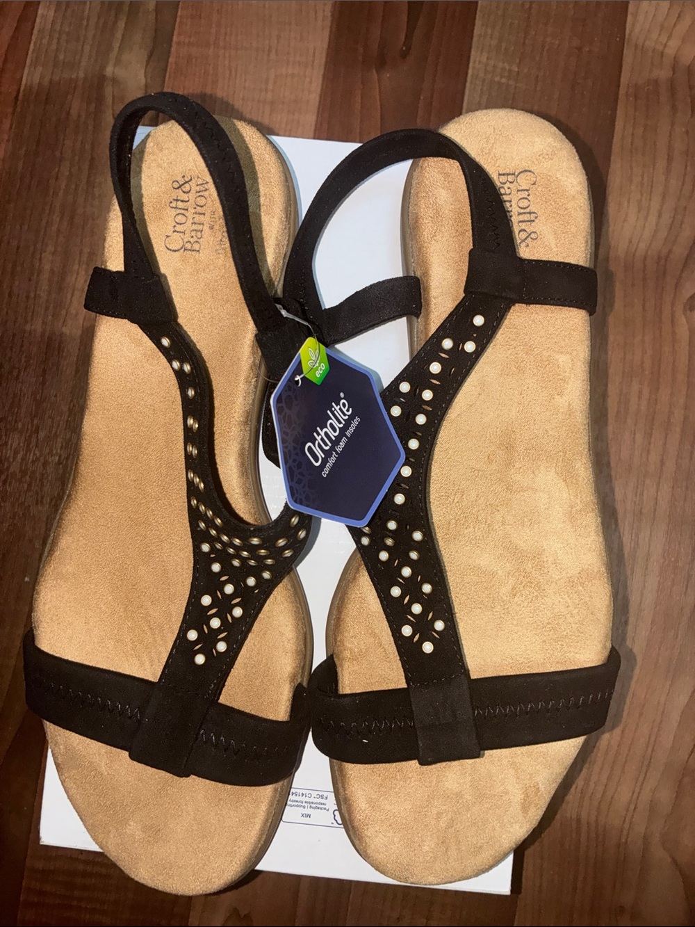 croft & barrow Black Cutout T‑Strap Slingback Sandals